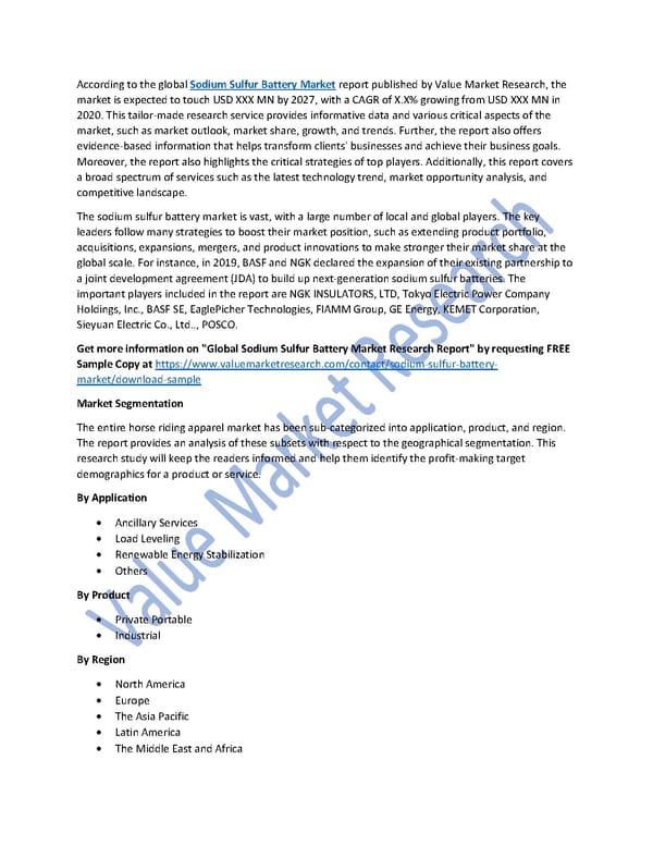 Sodium Sulfur Battery Market Size, Key Players & Global Forecast Report to 2027 - Page 1