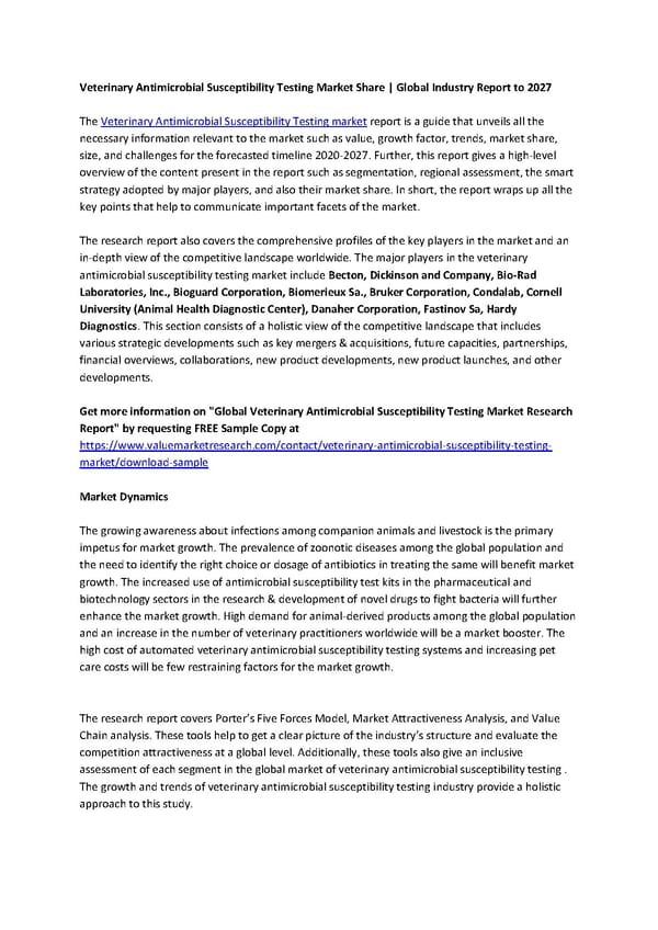 Global Veterinary Antimicrobial Susceptibility Testing Market 2020 - Top Key Players Analysis Report Till 2027 - Page 1