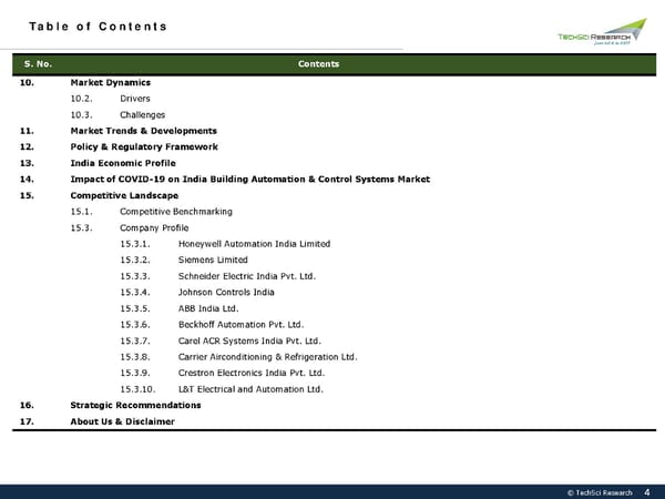 INDIA BUILDING AUTOMATION & CONTROL SYSTEMSMARKET 2027 - Page 4