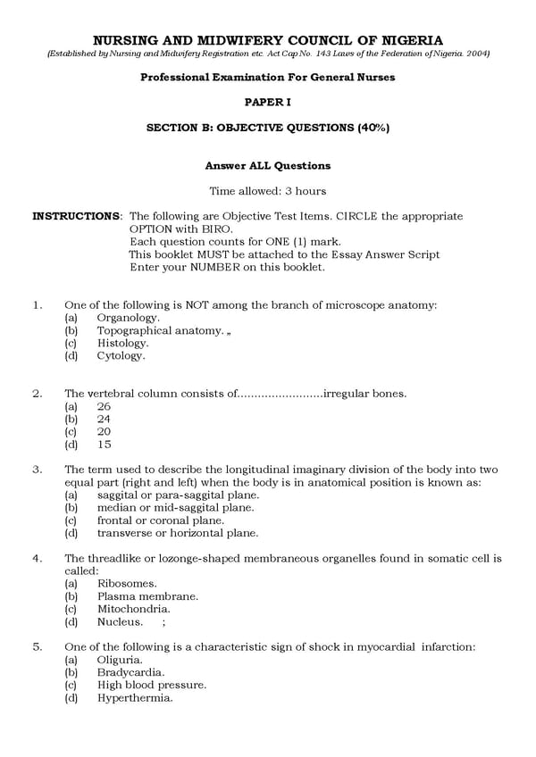 Free NMCN Objective Questions MCQ for General Nurse or Midwives - Page 1