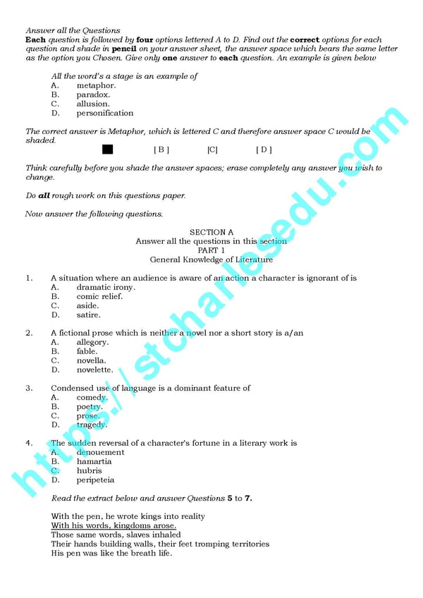 Free WAEC Literature Objective Past Questions & Answers - Page 2