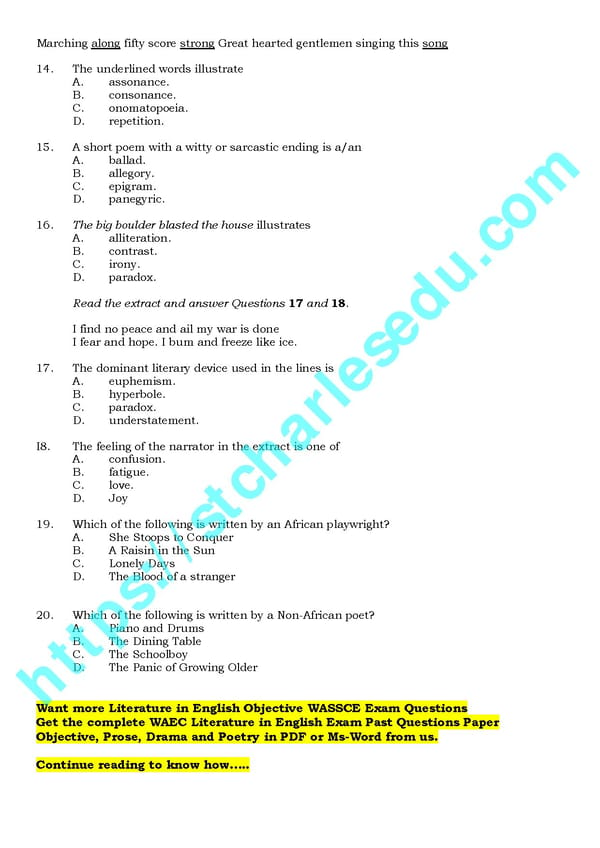 Free WAEC Literature Objective Past Questions & Answers - Page 4