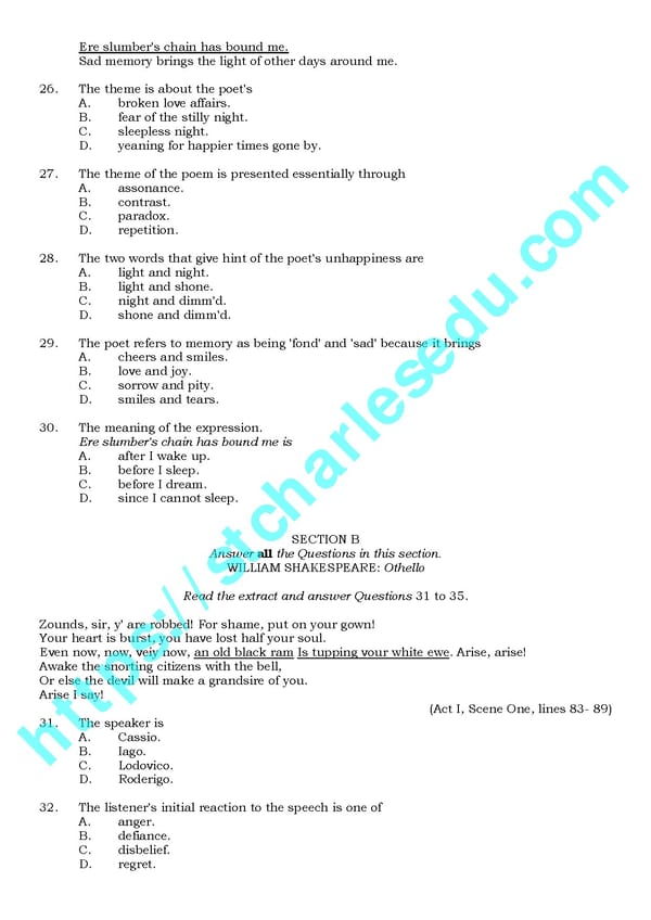 Free WAEC Literature Objective Past Questions & Answers - Page 6