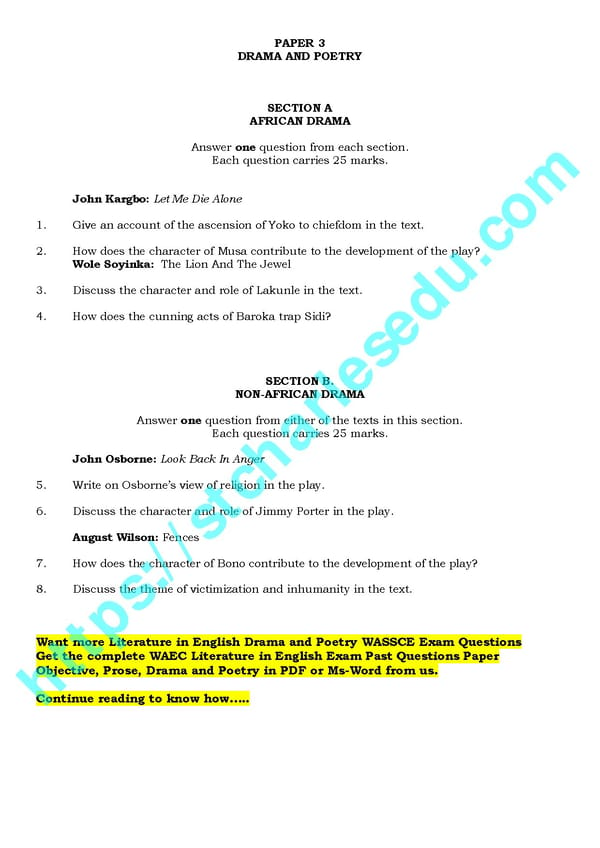 Free WAEC Literature Objective Past Questions & Answers - Page 11