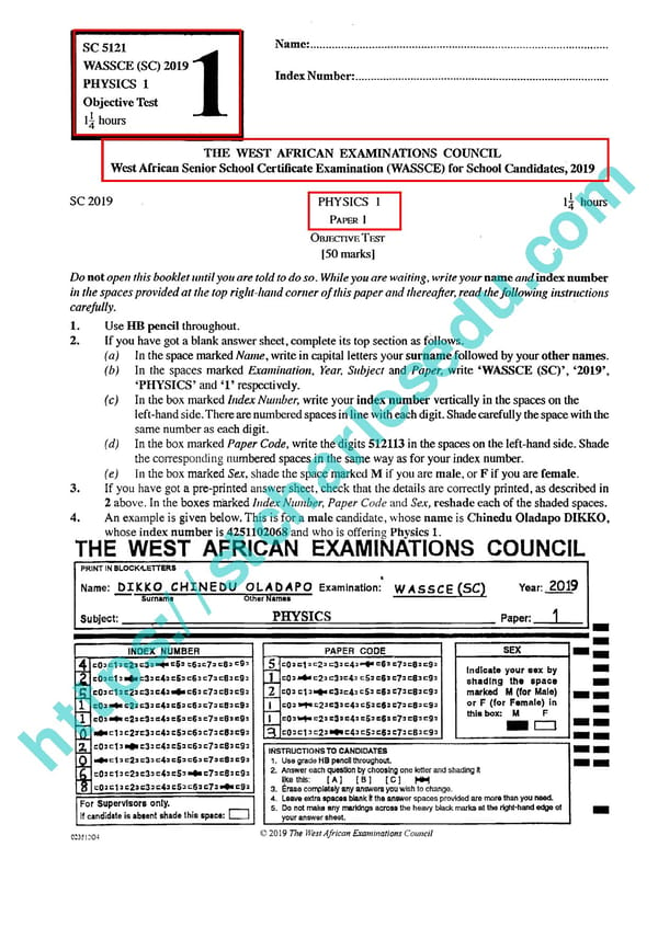 Common or Likely Physics WAEC Questions Free Download - Page 1