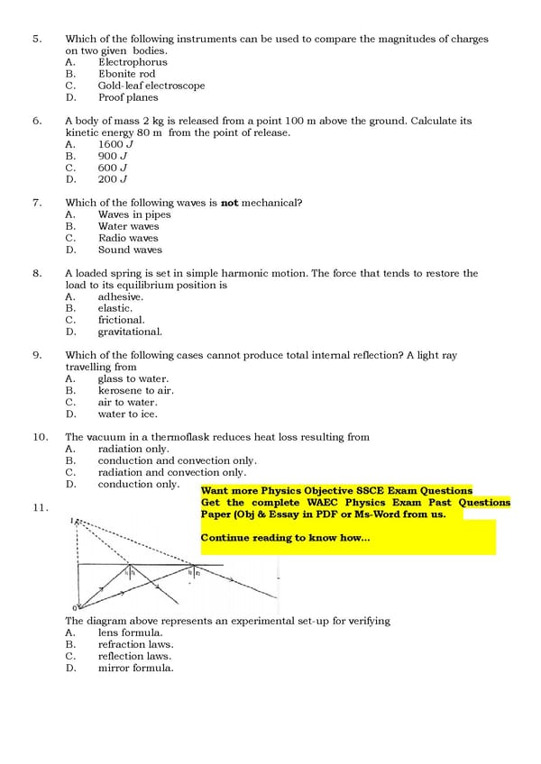 Common or Likely Physics WAEC Questions Free Download - Page 3