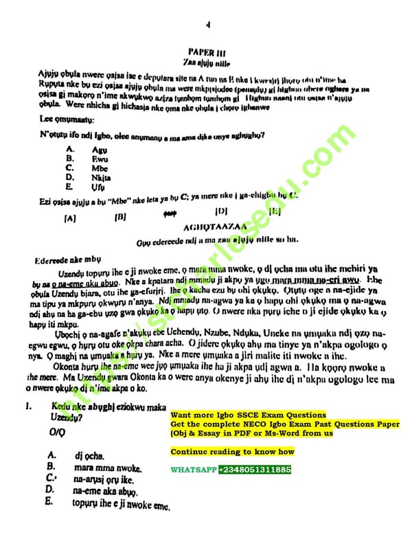 Free NECO Igbo Past Questions PDF Download - Page 2