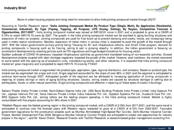 India Jointing Compound Market Size 2027 - Page 16