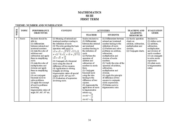 Lagos State Mathematics Scheme of Work - Page 1