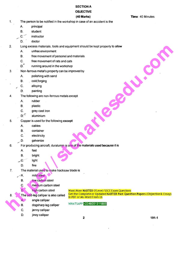 NABTEB Past Questions on General Metal Work - Page 2