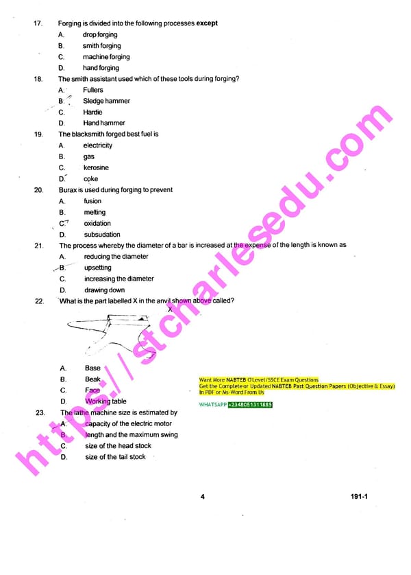 NABTEB Past Questions on General Metal Work - Page 4