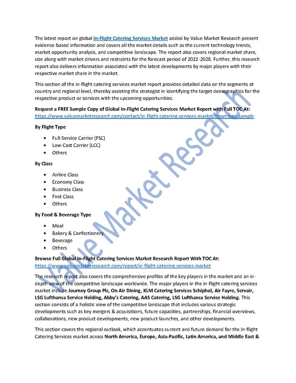 In-Flight Catering Services Market Size, Analysis Report and Forecast to 2028 - Page 1