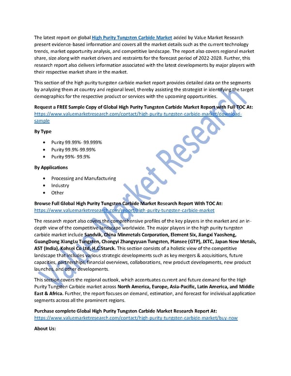 High Purity Tungsten Carbide Market Size, Analysis and Forecast to 2028 - Page 1