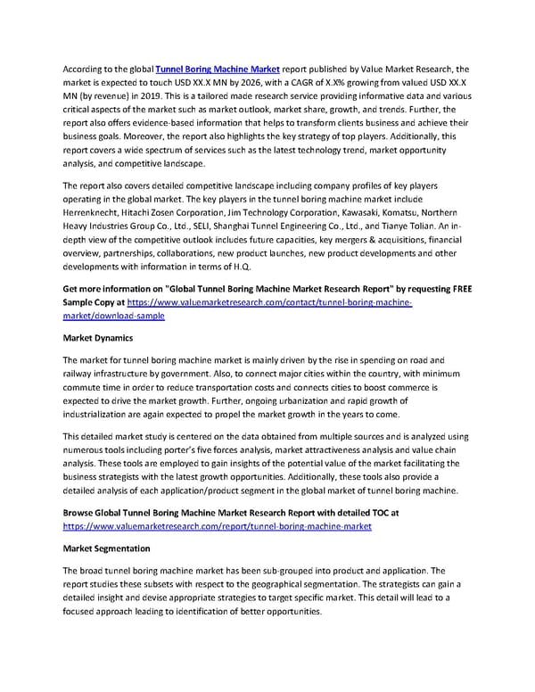 Tunnel Boring Machine Market Size, Key Players, Global Forecast to 2028 - Page 1