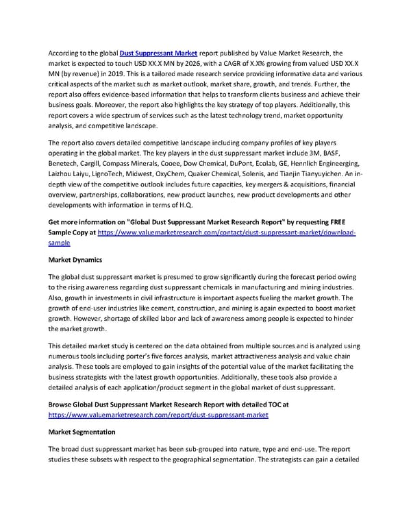 Dust Suppressant Market Size, Share, Analysis and Forecast to 2028 - Page 1