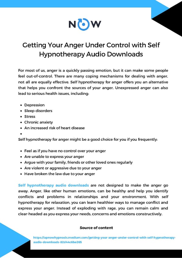 Getting Your Anger Under Control with Self Hypnotherapy Audio Downloads - Page 1