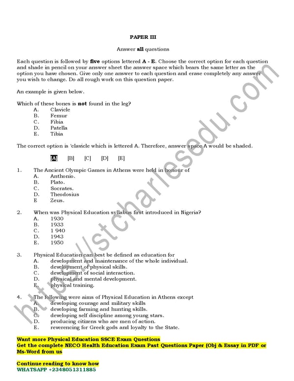 SSCE Physical Education Past Questions NECO - Page 3