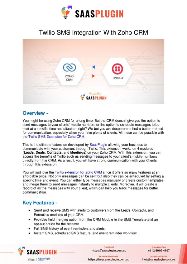 Twilio SMS Integration With Zoho CRM - SaasPlugin - Page 1