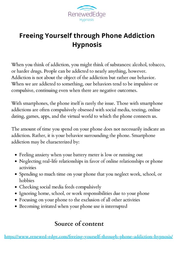 Freeing Yourself through Phone Addiction Hypnosis - Page 1