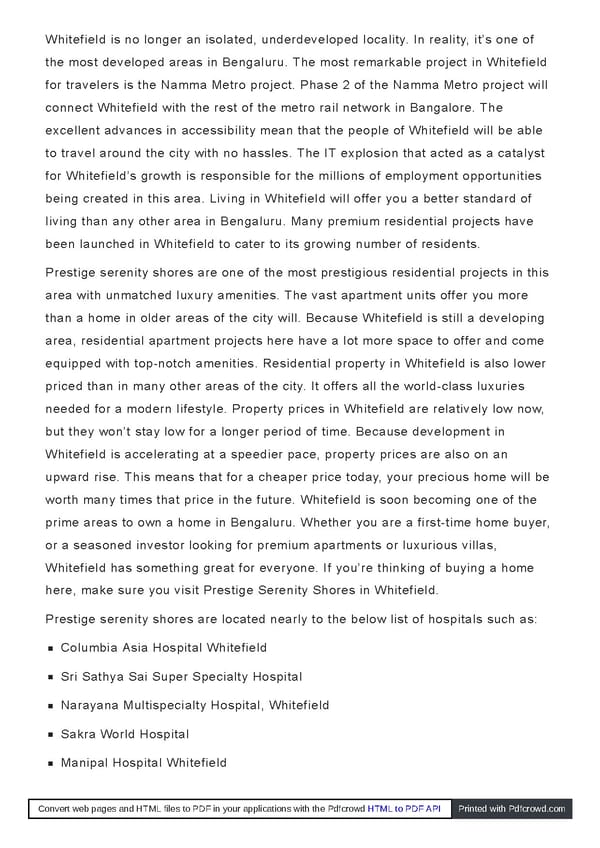 Prestige Serenity Shores | Whitefield | Brochure | Price | Plan | Reviews - Page 18