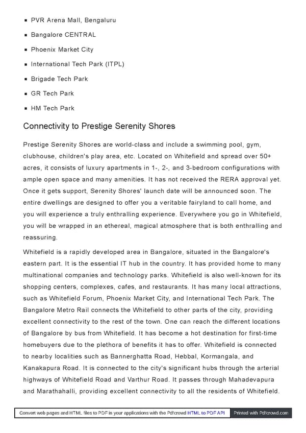 Prestige Serenity Shores | Whitefield | Brochure | Price | Plan | Reviews - Page 20