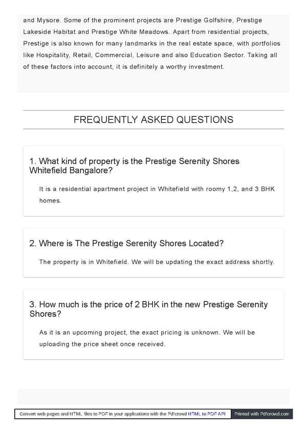 Prestige Serenity Shores | Whitefield | Brochure | Price | Plan | Reviews - Page 27