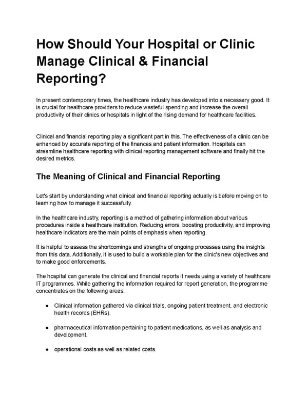 How Should Your Hospital or Clinic Manage Clinical & Financial Reporting - Page 1