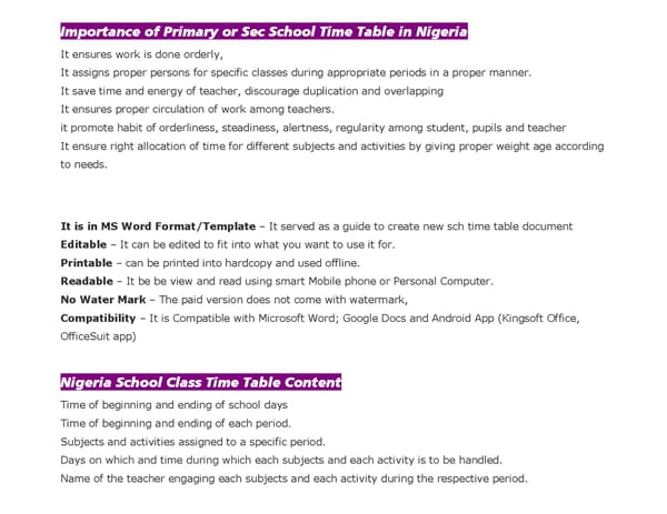 Class Time Table for Primary School in Nigeria - Page 2