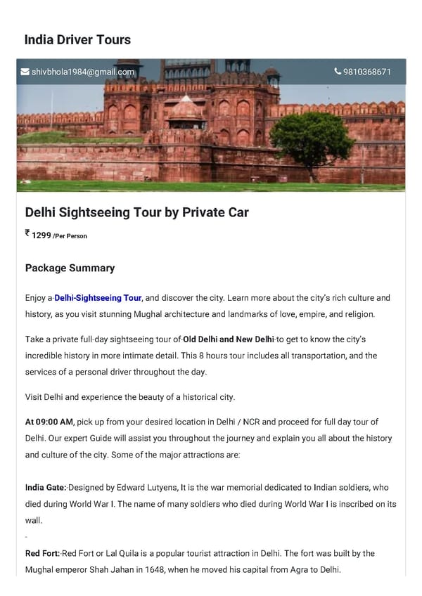 Delhi Sightseeing Tour by Private Car - Page 1