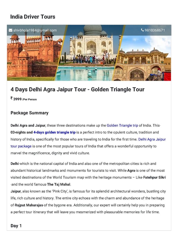 4 Days Delhi Agra Jaipur Tour - Golden Triangle Tour - Page 1