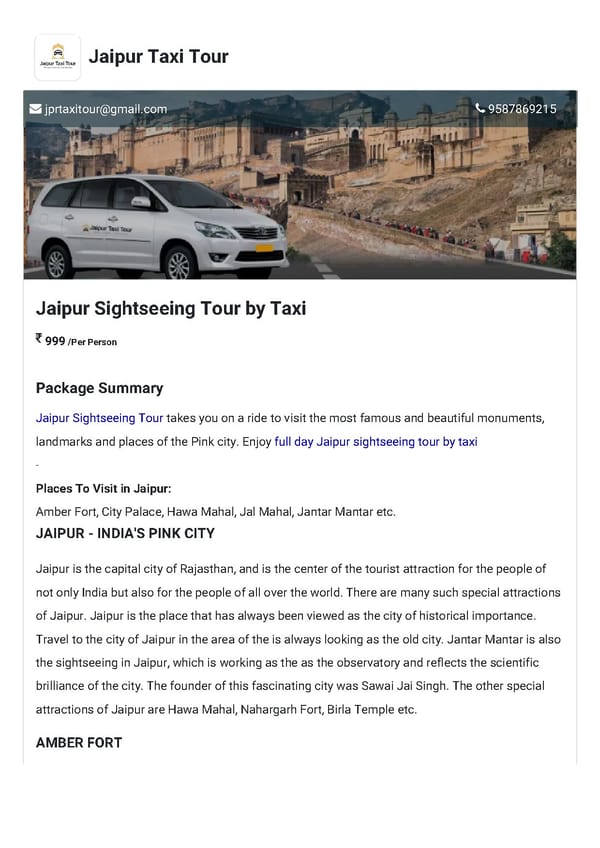 Jaipur Sightseeing Tour by Taxi - Page 1