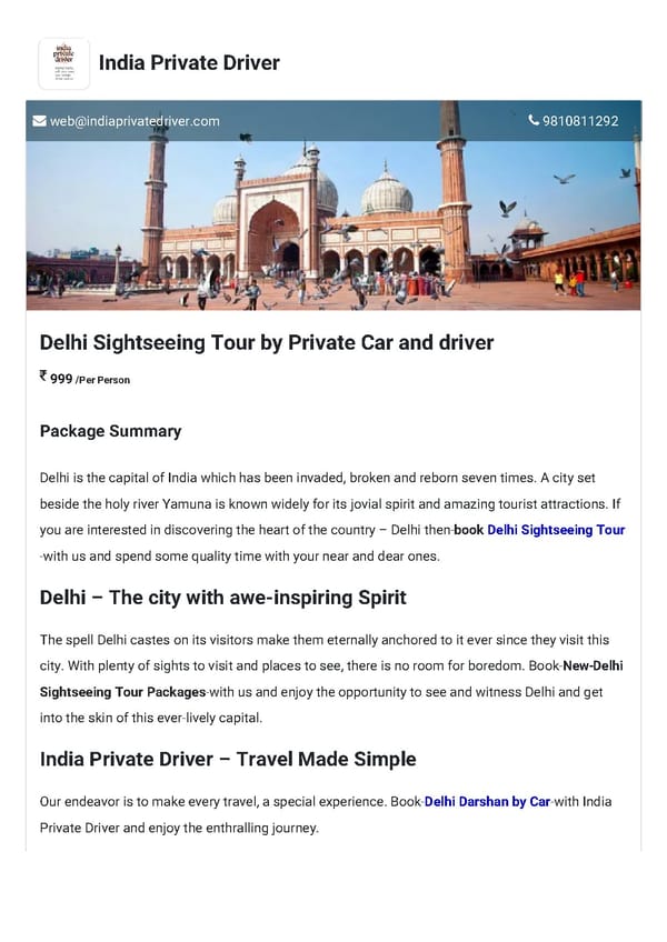 Delhi Sightseeing Tour by Private Car and driver - Page 1