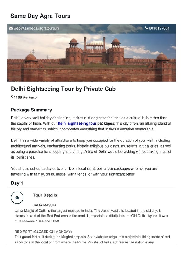 Delhi Sightseeing Tour by Private Cab - Page 1