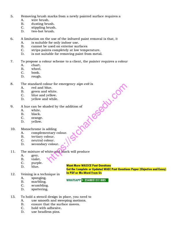 Free WAEC Past Questions on Painting and Decorating - Page 5