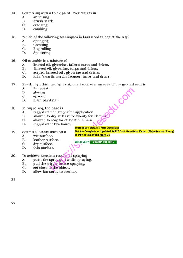 Free WAEC Past Questions on Painting and Decorating - Page 6