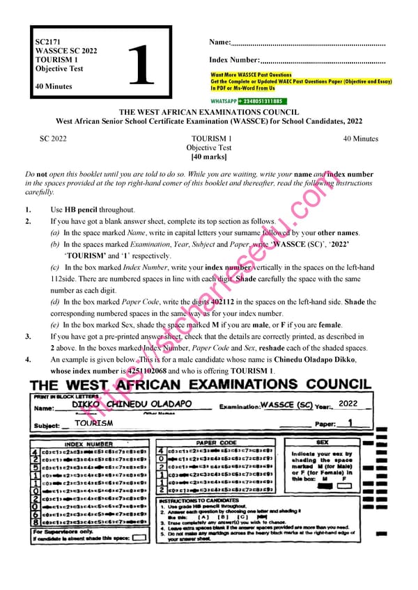 WAEC Tourism Past Questions and Answers - Page 1