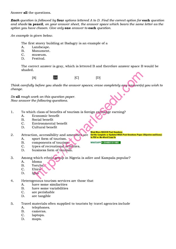 WAEC Tourism Past Questions and Answers - Page 3