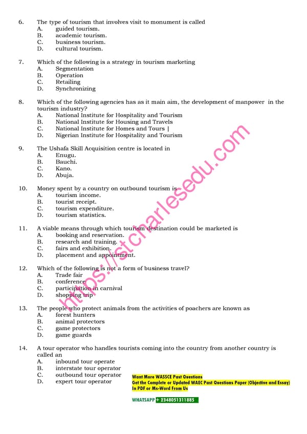 WAEC Tourism Past Questions and Answers - Page 4