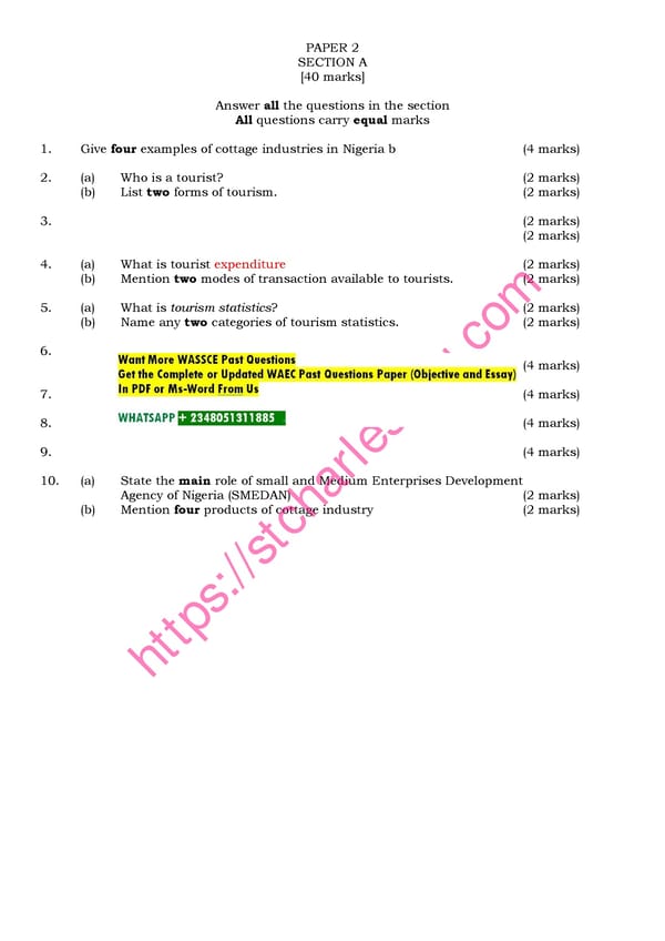 WAEC Tourism Past Questions and Answers - Page 7