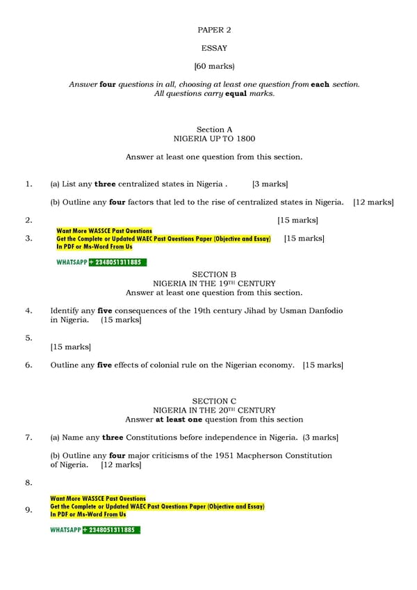 History Past Questions for WAEC SSCE - Page 7