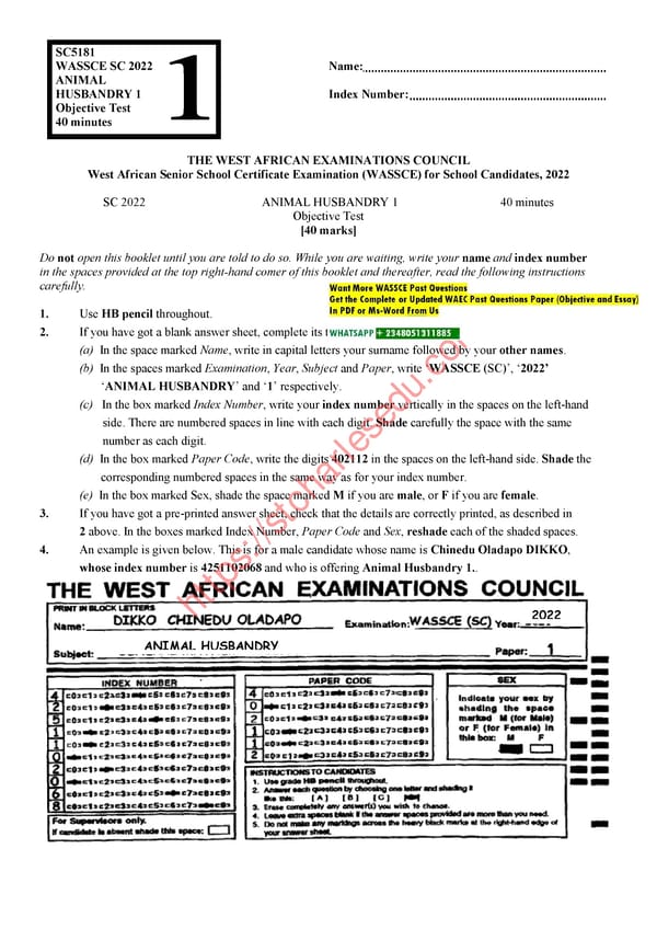 WAEC Animal Husbandry Practical Past Questions - Page 1