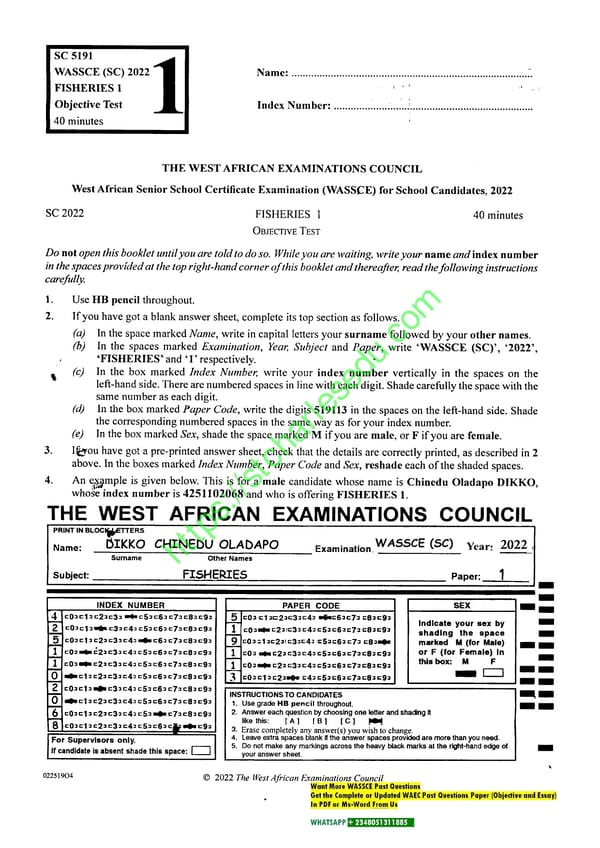 Fishery Question for WAEC WASSCE - Page 1