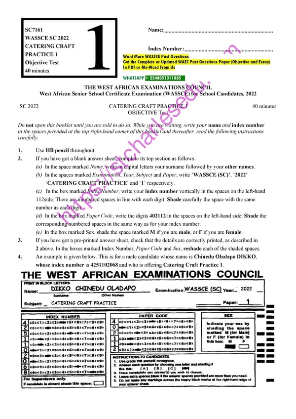 WAEC Catering Craft Past Questions - Page 1