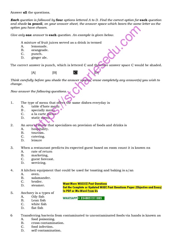 WAEC Catering Craft Past Questions - Page 3