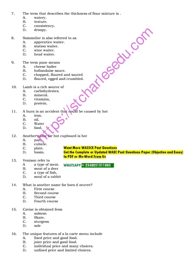 WAEC Catering Craft Past Questions - Page 4