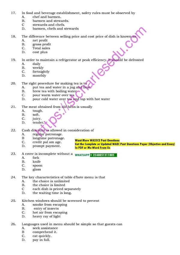 WAEC Catering Craft Past Questions - Page 5