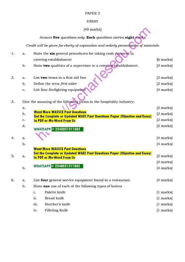 WAEC Catering Craft Past Questions - Page 7