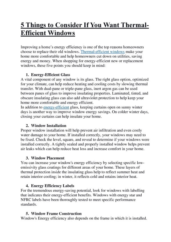 5 Things to Consider If You Want Thermal Efficient Windows - Page 1