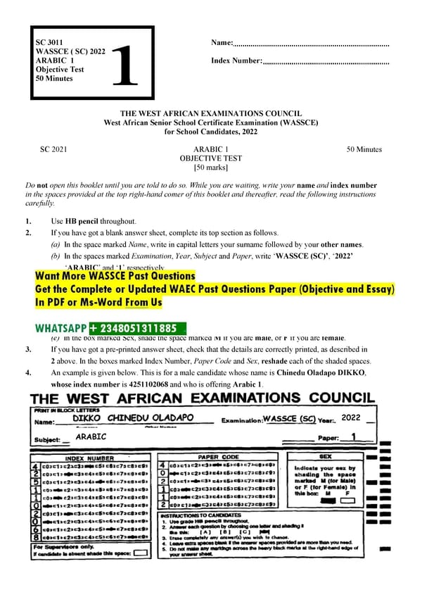 Free WAEC Arabic Past Questions and Answer - Page 1