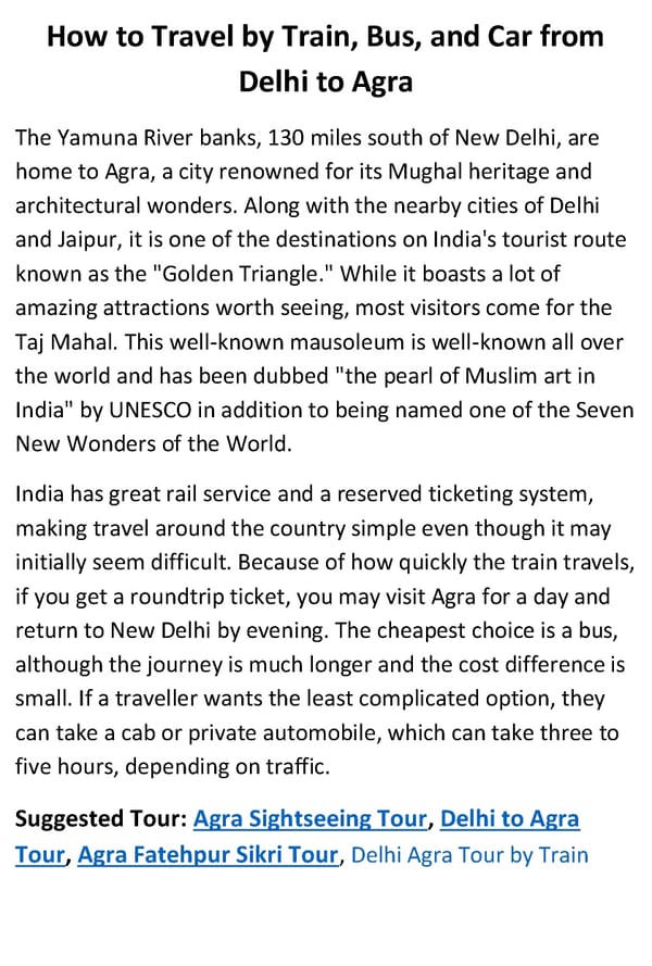 How to Travel by Train Bus and Car from Delhi to Agra - Page 2